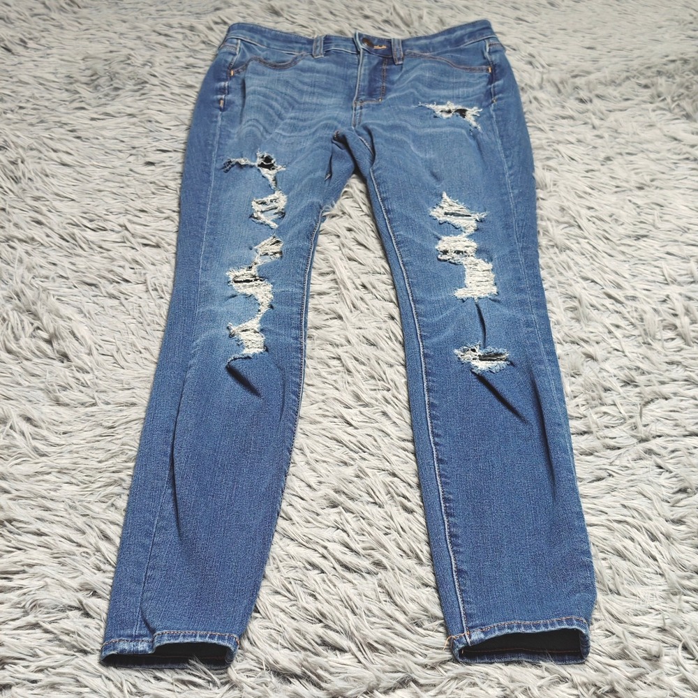 American Eagle Super Hi-Rise Jegging Womens 2 Blue Distressed Denim Dream Jean